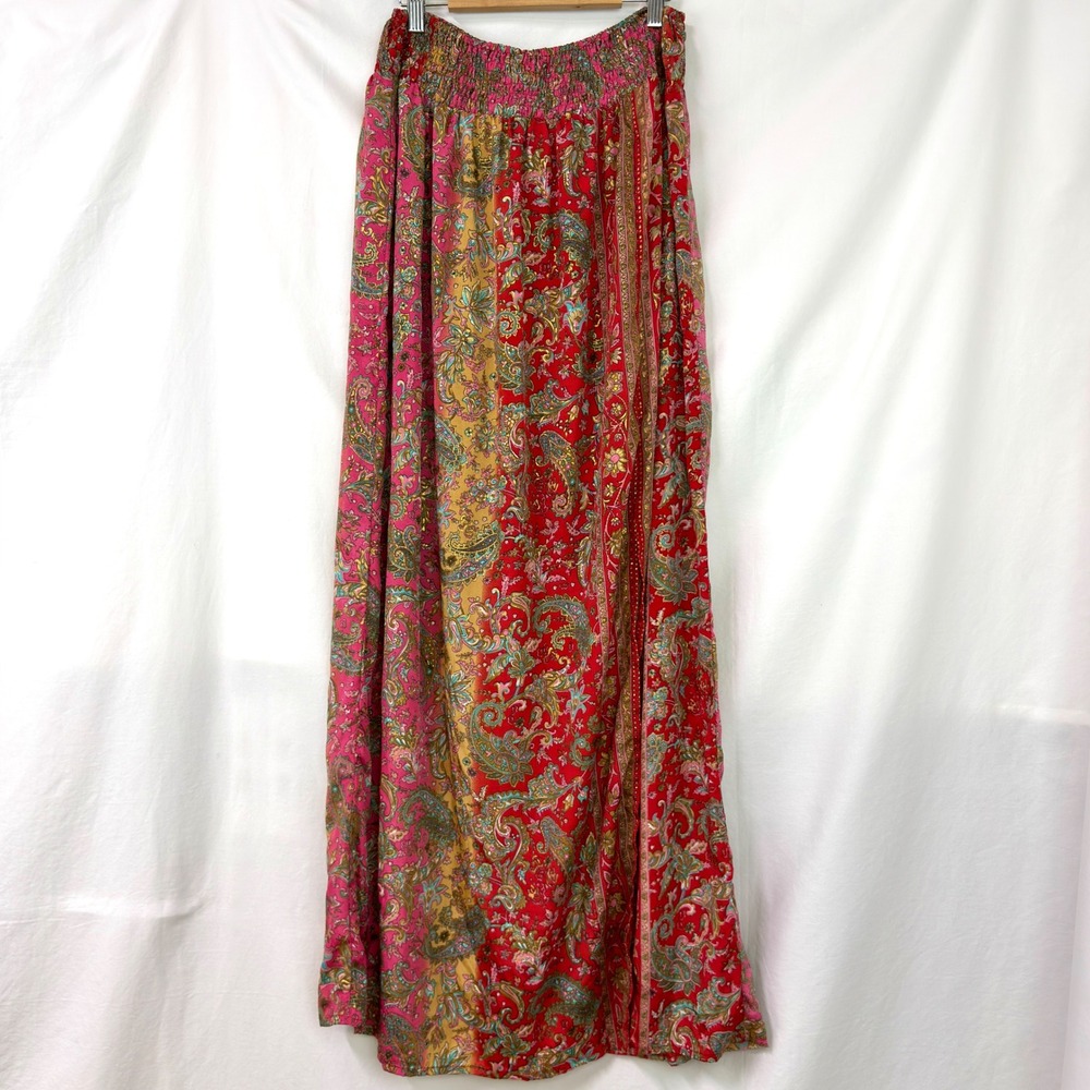 RAGA Anthropologie Patchwork Metallic Paisley Maxi Skirt S Boho Peasant Hippie